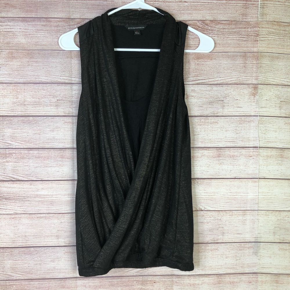 Rock &‎ Republic Black Gold Sleeveless Top SzS